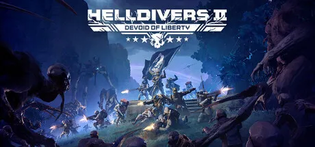 Official Helldivers 2 Steam store header showing armored soldiers and the game title