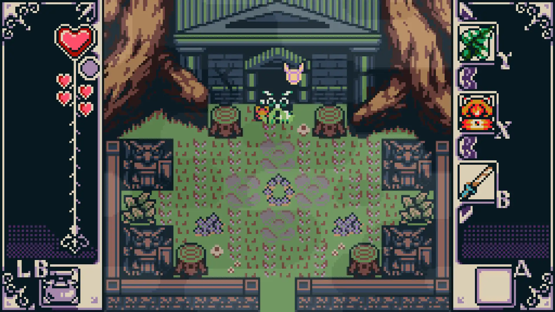 Official Isle of Reveries screenshot showing a pixel-art clearing, trees, and a stone entrance