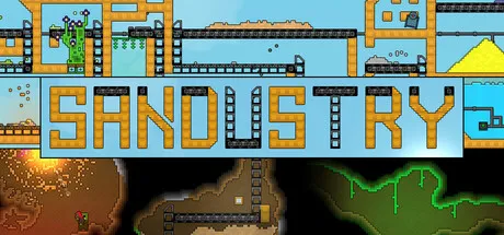 Official SANDUSTRY Steam store header showing a side-view factory, conveyor belts, and underground tunnels