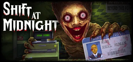 Official Shift At Midnight Steam store header showing the game's horror scene and title