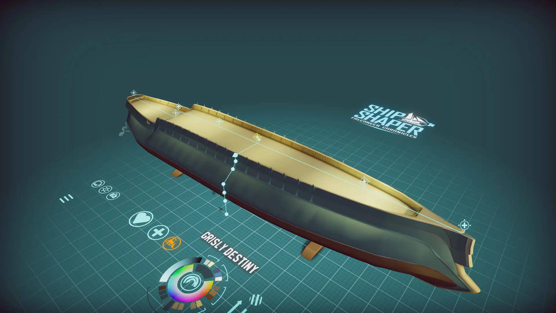 Official ShipShaper screenshot showing a long hull being shaped with editable nodes
