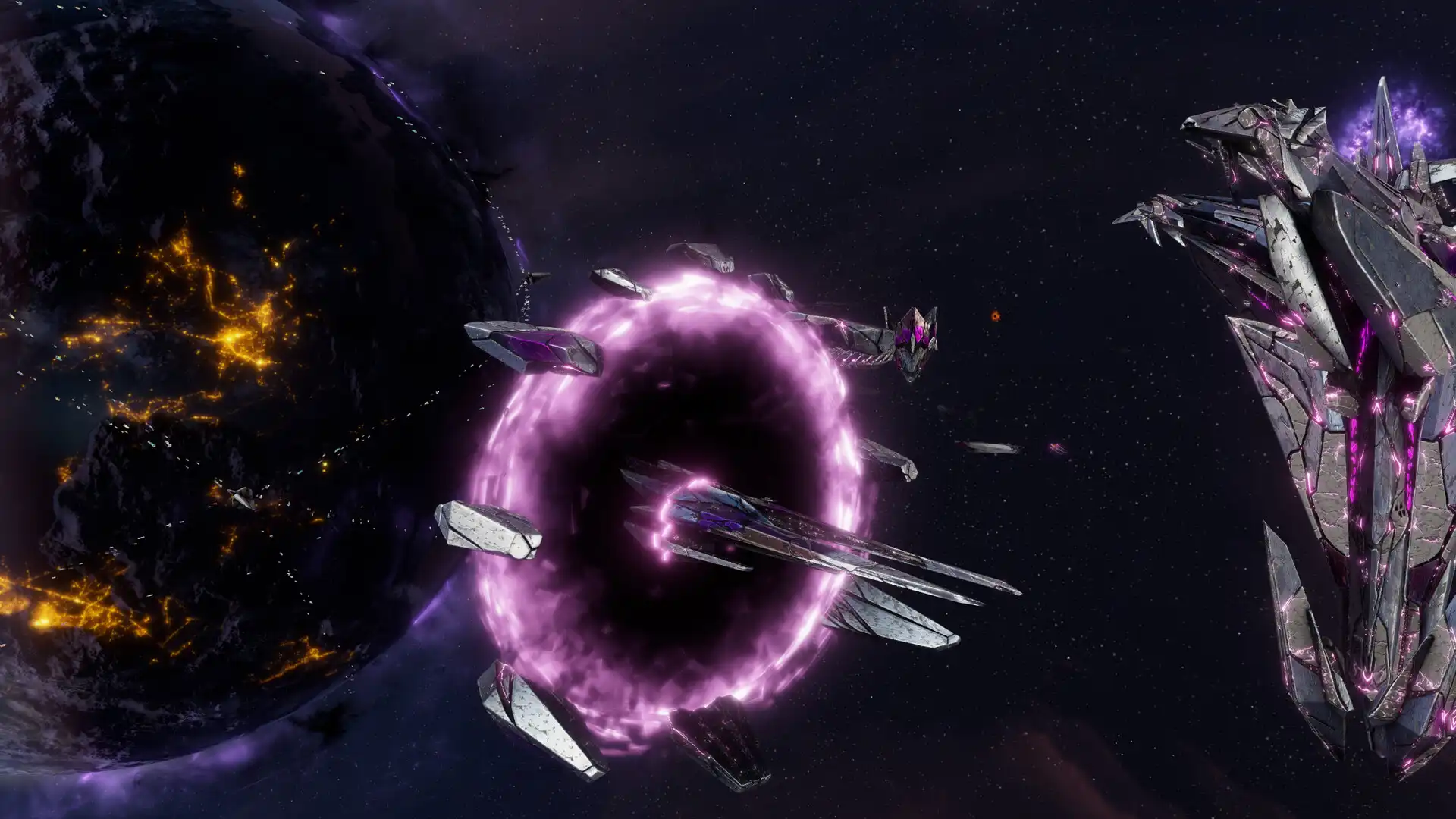 Official Harbinger screenshot showing Eidolon ships and a purple corruption field