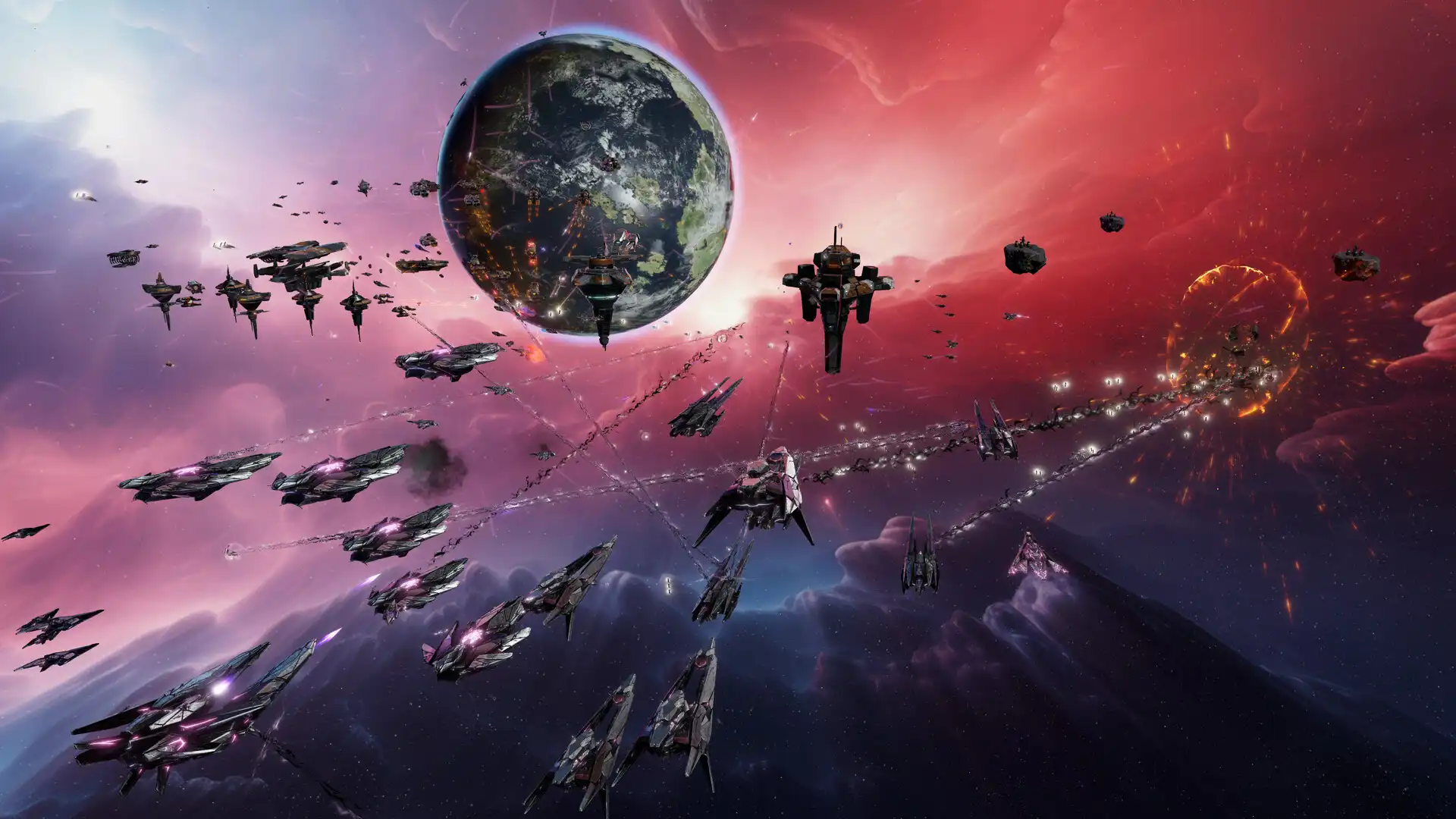 Official Harbinger screenshot showing an Eidolon fleet fighting above a planet